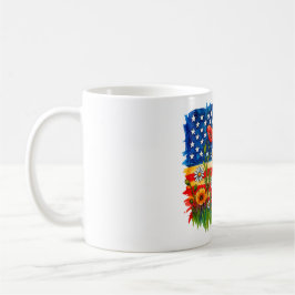 Taza De Café Bandera y flores silvestres de color acuático esta
