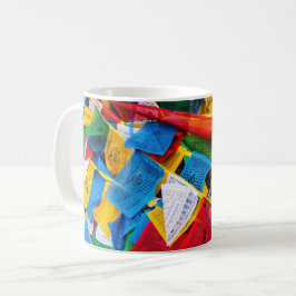 Taza De Café Banderas de oración tibetana coloridas - Tíbet