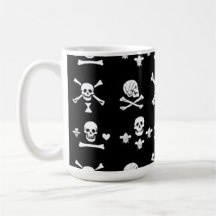 TAZA DE CAFÉ BANDERAS DE PIRATAS NEGRAS, HUESOS CRUZADOS, ESPAL
