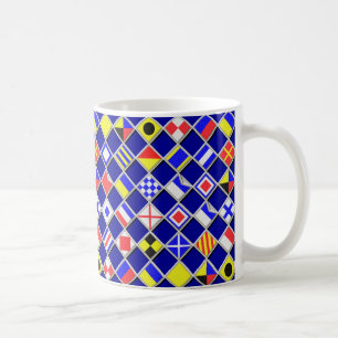 Taza De Café Banderas de Señal Náutica a Cuadros Decoración