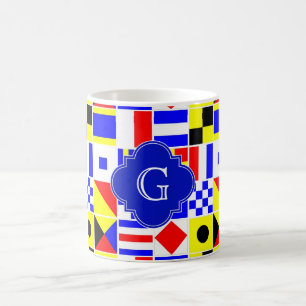 Taza De Café Banderas de señalización náuticas Monograma real d