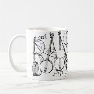Taza De Café banjo escrito con arte de ilustracion banjos