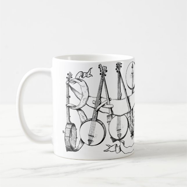 Taza De Café banjo escrito con arte de ilustracion banjos (Izquierda)