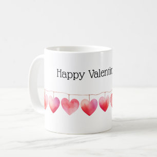 Taza De Café Banner de Red Watercolor Hearts Feliz Día de San V