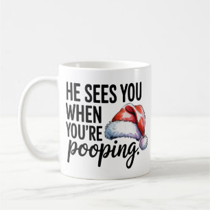 Taza De Café Baño Te ve cuando estás haciendo caca Navidad