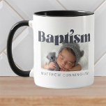 Taza De Café Baptism Modern Bold Simple Foto Gracias<br><div class="desc">Este diseño simple y clásico está compuesto por tipografía de la síspera y agrega una foto personalizado. Este diseño es moderno,  moda,  lúdico y divertido.</div>