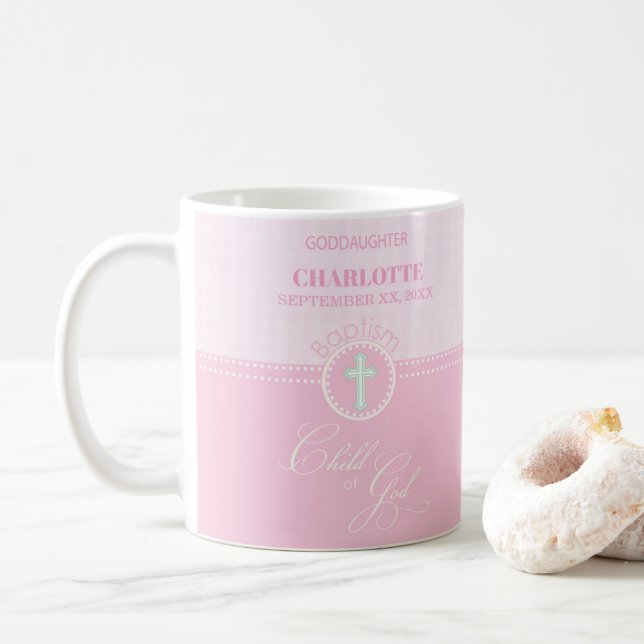 Taza De Café Baptismo Hija rosa de Dios Personalizada (Con donut)