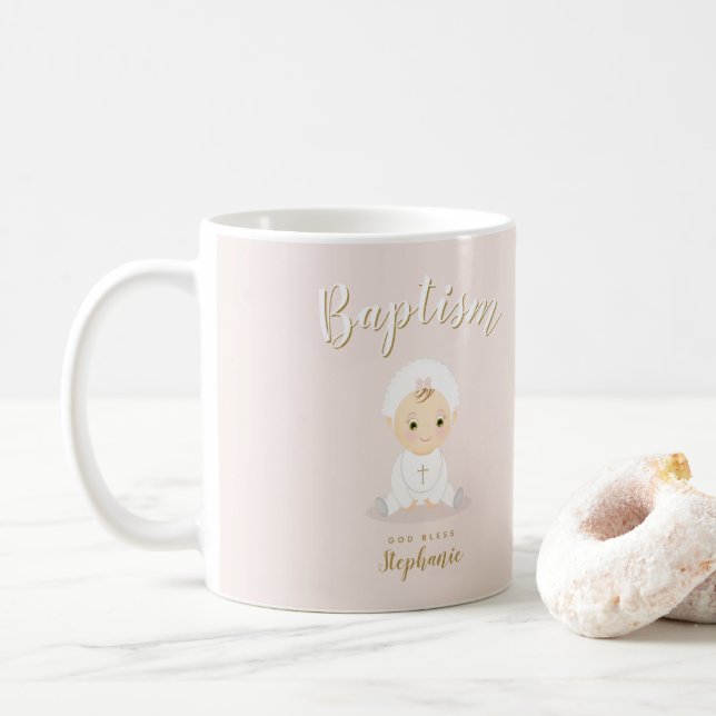Taza De Café Baptismo niña con bonnet (Con donut)