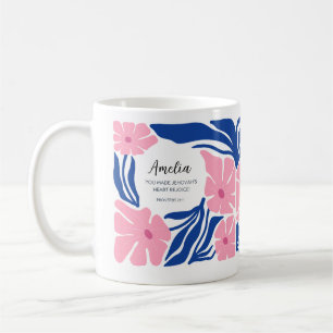 Taza De Café Baptismo Regalo Azul rosado Abstracto Floral JW Mu