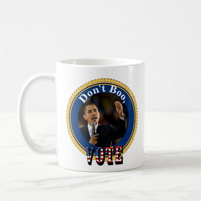 Taza De Café Barack Obama...No boicoteen, voten. (Izquierda)