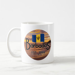 Taza De Café "Barbados Este. Atardecer De 1966 Con Bandera De B