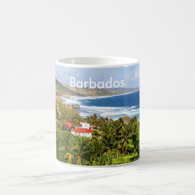 Taza De Café Barbados, taza, océano, tropical, playa, palma (Centro)