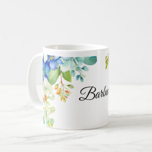 Taza De Café Barbara texto decorado con flores de primavera