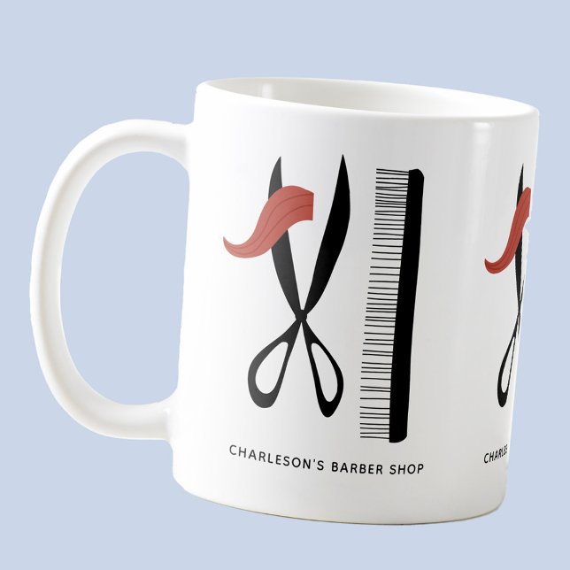Taza De Café Barber Hairdresser Business (Barber hairstylist hairdresser custom text promotional mug with scissors and comb)