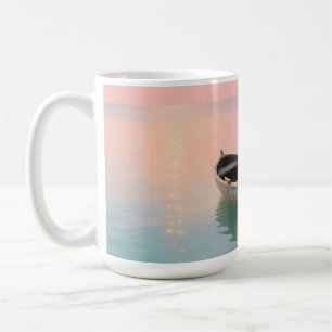 Taza De Café Barca de Madera Atardecer Tropical Playa
