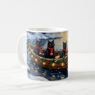 Taza De Café Barca de Navidad del Gato Negro Fiesta