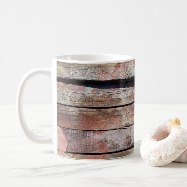 Taza De Café Barca rústica de madera antigua (Con donut)