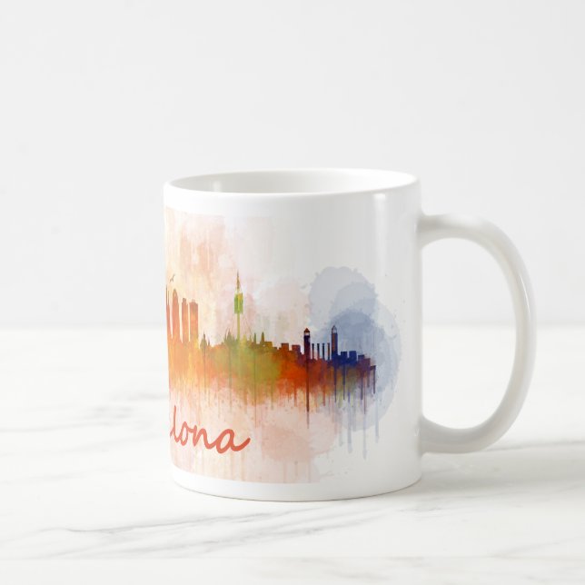 Taza De Café Barcelona Skyline watercolor v04 (Derecha)