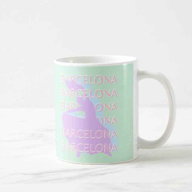 Taza De Café Barcelona Travel Art, España Art, Pastel, Green (Derecha)