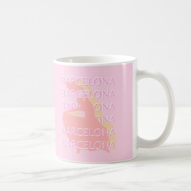 Taza De Café Barcelona Travel Art, España Art, Pink, Pastel (Derecha)