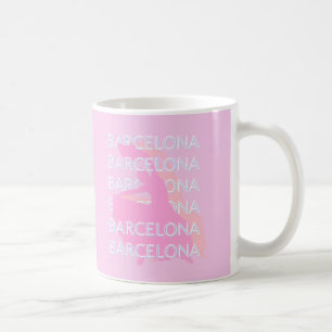 Taza De Café Barcelona Travel Art, España, Pastel, Rosa
