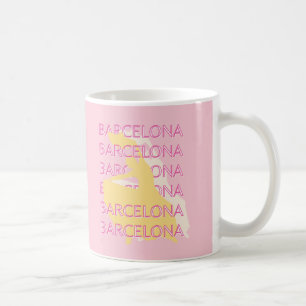 Taza De Café Barcelona Travel Art, España, Travel Art, Pink