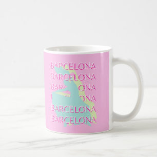 Taza De Café Barcelona Travel Art, España Travel Art, Pink