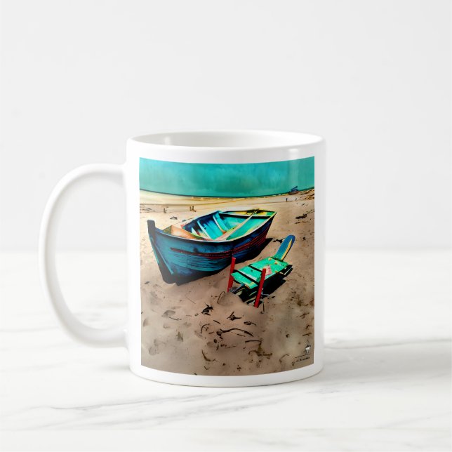 Taza De Café Barco abandonado, barca abandonada, IA, arte gener (Izquierda)