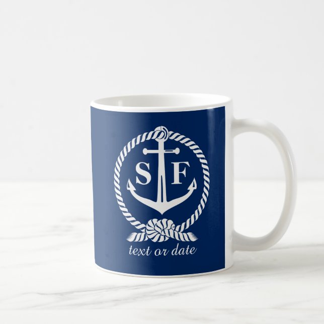 Taza De Café Barco azul náutico de la playa del ancla del (Derecha)
