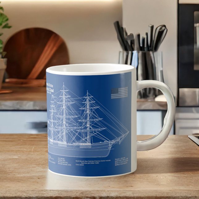 Taza De Café Barco Clipper Flying Cloud - Plano ABD (Clipper Ship Flying Cloud - Blueprint ABD. Coffee Mug)