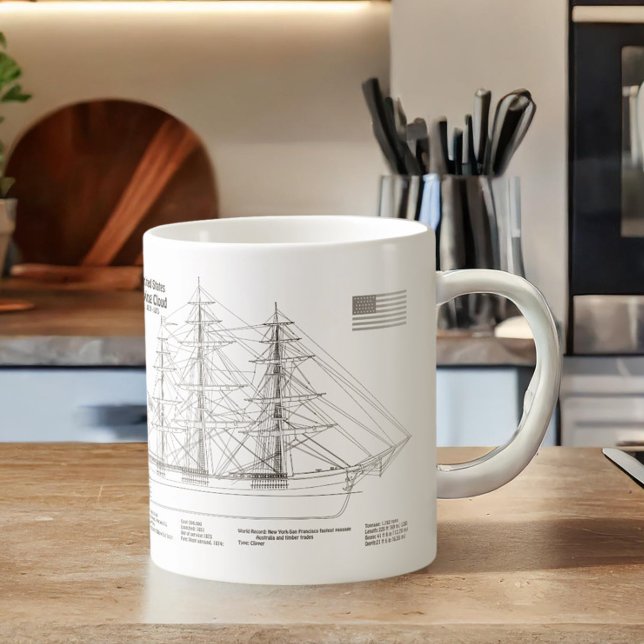 Taza De Café Barco Clipper Flying Cloud - Plano del barco BD (Clipper Ship Flying Cloud - Ship Blueprint BD. Coffee Mug)