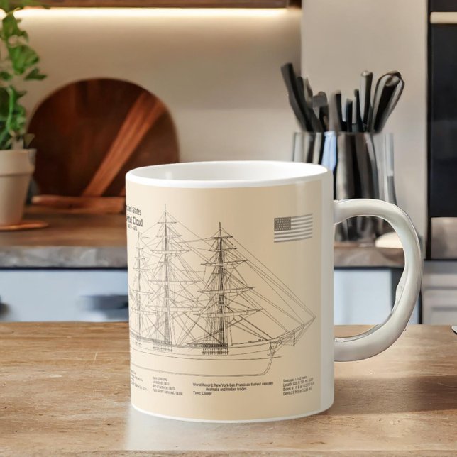 Taza De Café Barco Clipper Flying Cloud - Plano del barco SD (Clipper Ship Flying Cloud - Ship Blueprint SD. Coffee Mug)