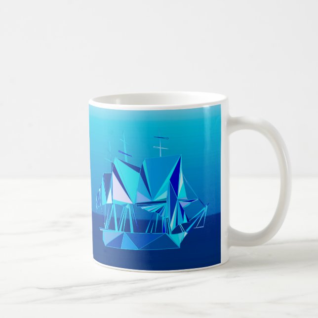 Taza De Café Barco de Clipper Geométrico Moderno, Azul Cobalto (Derecha)