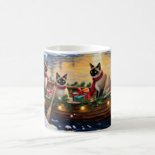 Taza De Café Barco de Navidad con Gatos Siameses