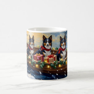 Taza De Café Barco de Navidad de Collie Áspero Fiesta