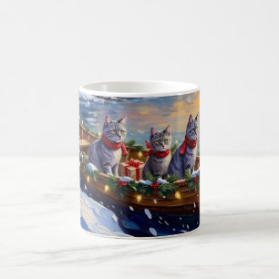 Taza De Café Barco de Navidad de Gato Azul Oriental Fiesta