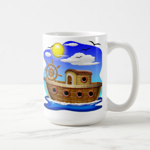 Taza De Café Barco de Pesca de Dibujos Animados