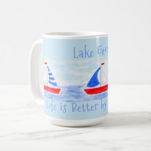 Taza De Café Barco de vela de acuarela pintado a mano La vida e