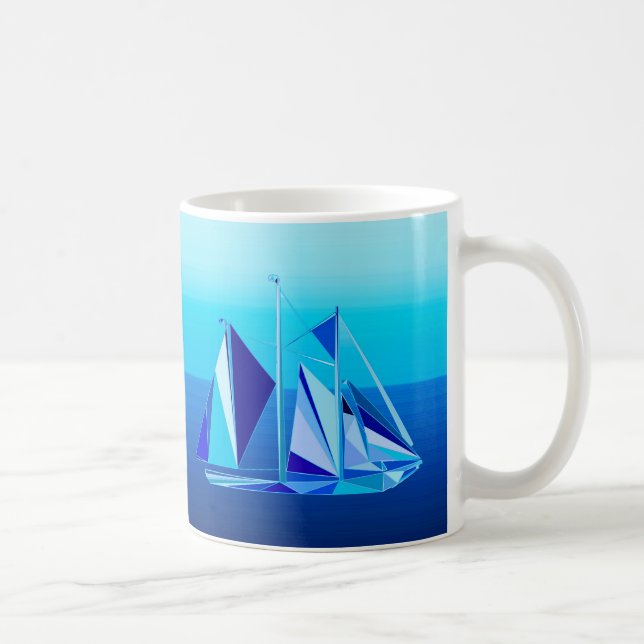 Taza De Café Barco de vela geométrico moderno / yate, azul coba (Derecha)