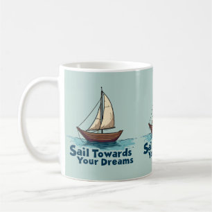 Taza De Café Barco de vela vintage cita inspiradora náutica azu