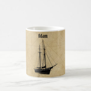 Taza De Café Barco de vela vintage y mapa