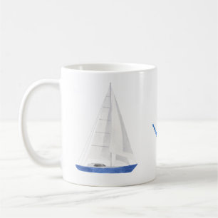 Taza De Café Barco de Vela y Ancla Náutica Azul