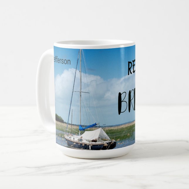 Taza De Café Barco de vela y mar con cielo azul personalizado (Anverso izquierdo)