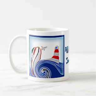 Taza De Café Barco del faro en los mares tempestuosos