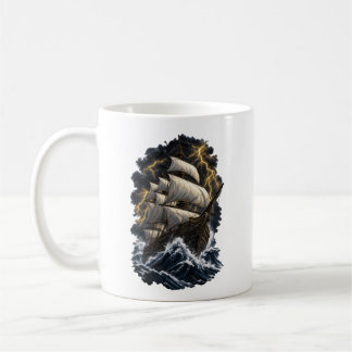 Taza De Café Barco Galleón Épico en Tormenta Náutica Vintage Oc