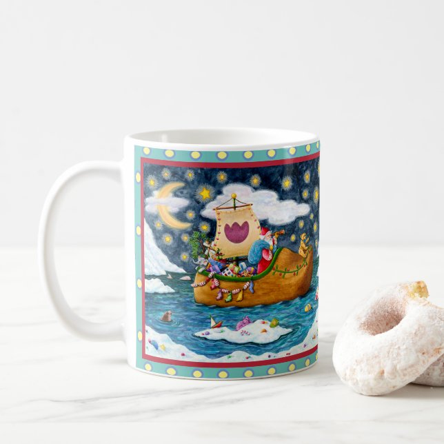 TAZA DE CAFÉ BARCO HOLANDÉS SHOE SANTA, ICEBERGS, BALLENA, OSO  (Con donut)
