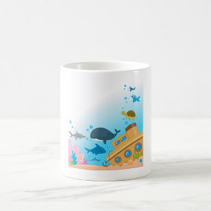 Taza De Café Barco Hundido y Peces