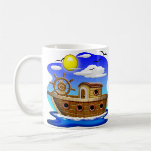 Taza De Café Barco Pesquero Dibujo Animado