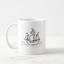 Taza De Café Barco pirata. Blanco y negro.