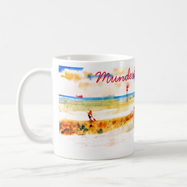 Taza De Café Barco rojo y playa en Mundesley, Norfolk (Izquierda)
